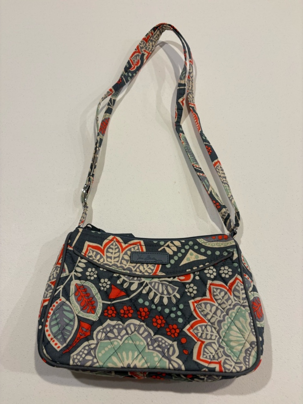 Vera Bradley Quilted Floral Shoulder Bag in Navy, Red & Mint